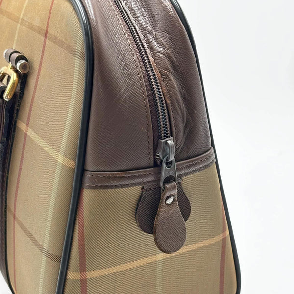 Burberry Vintage Beige/Brown Check Fabric Satchel (Pre-owned)