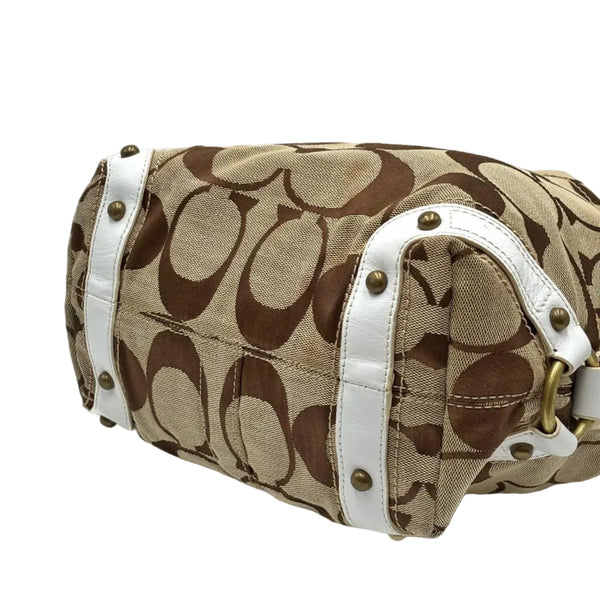 Coach Beige/White Signature Canvas and Leather Carly Hobo (Pre-owned)