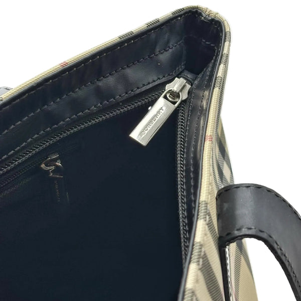 Burberry Black Leather Nova Check Coated Canvas Tote Bag (Pre-owned)