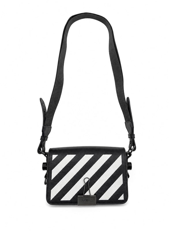 Off-White Saffiano Striped Mini Diag Binder Clip Bag Black White (Like new)