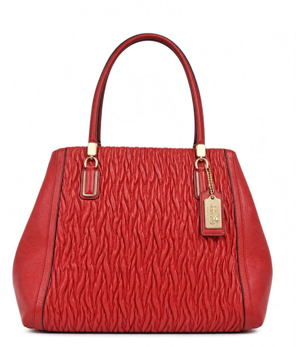 Coach Madison Gathered Twist Leather Madeline Satchel Vermillion Red (Pre-owned)