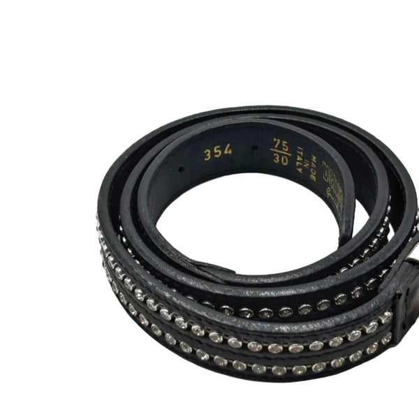 Versus by Gianni Versace Black Leather Belt W/ Rhinestone 75.30 (Pre-owned)