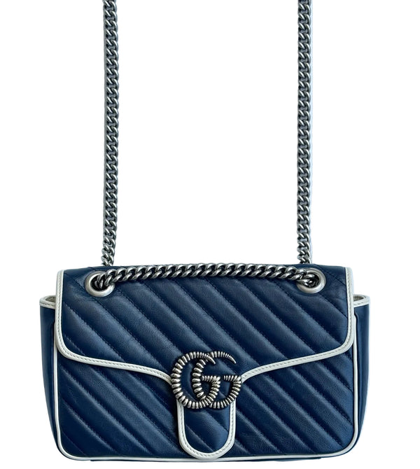 Gucci Calfskin Matelasse Diagonal Small Torchon GG Marmont Shoulder Bag (Pre-owned) GXKV2DR