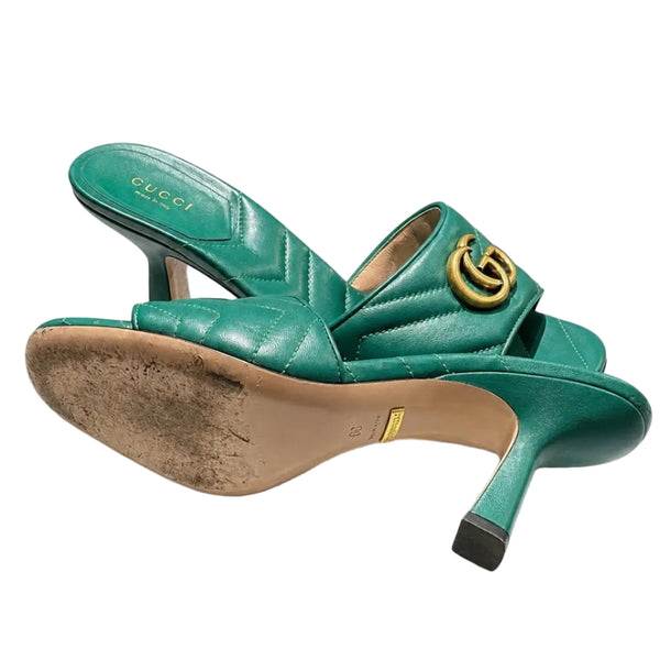Gucci Nappa Matelasse GG Marmont 75mm Slide Sandals Emerald (Pre-owned)