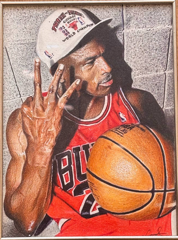 Michael Jordan 3-PEAT "Drawing" (Framed)