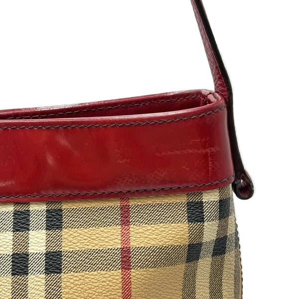 Burberry Brown Leather Haymarket Check Coated Canvas Shoulder Bag (Pre-owned)
