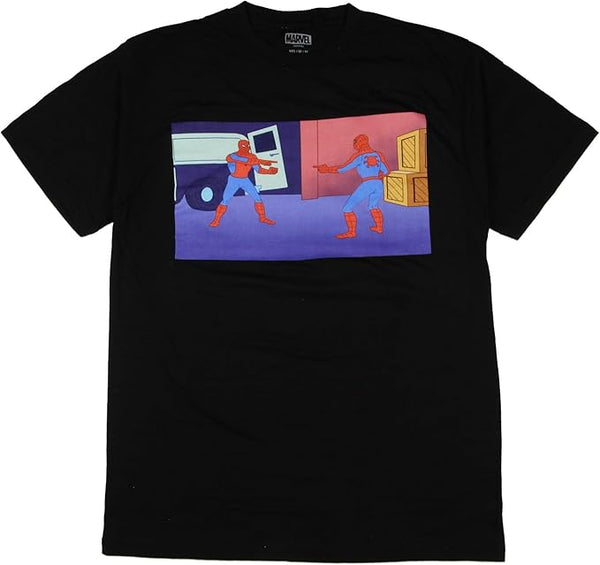 Marvel Comics Men's Spider-Man Pointing at Spider-Man Scene Graphic T-Shirt
