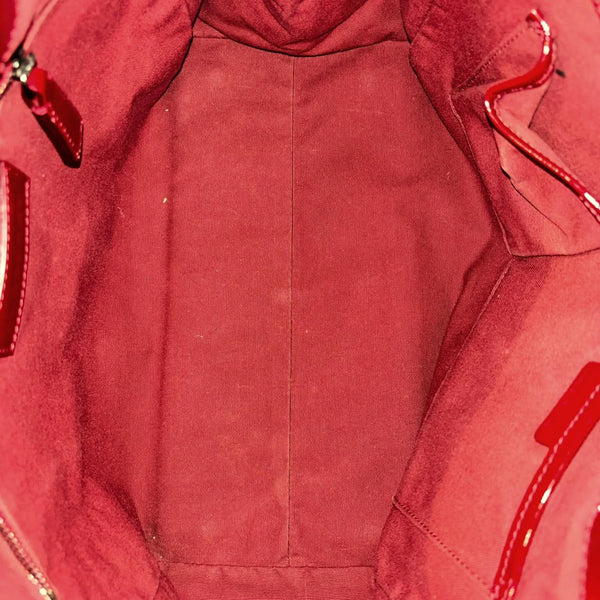 Burberry Red Check Embossed Patent Leather Bilmore Tote (Pre-owned)