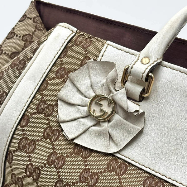 Gucci Monogram Trophy Satchel Beige Ebony Mystic White (Pre-owned) BDCVG7B