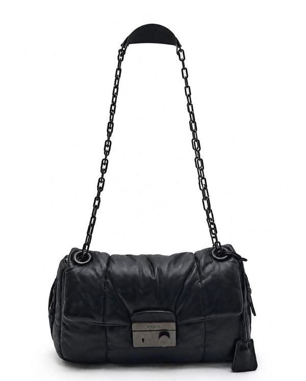 Prada Black Nappa Bomber Leather Flap Bag (Like new) YMJX29G