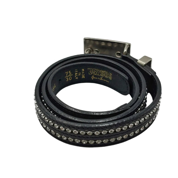 Versus by Gianni Versace Black Leather Belt W/ Rhinestone 75.30 (Pre-owned)