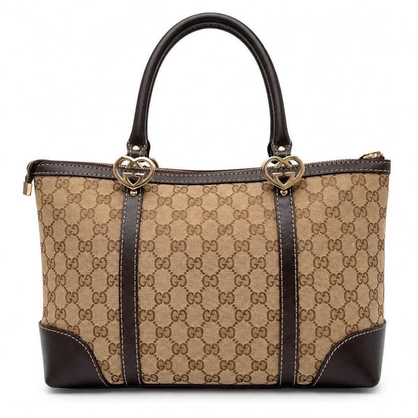 Gucci Beige/Ebony GG Canvas Lovely Heart-Shaped Interlocking G Tote Bag (Pre-owned) 394HCH9