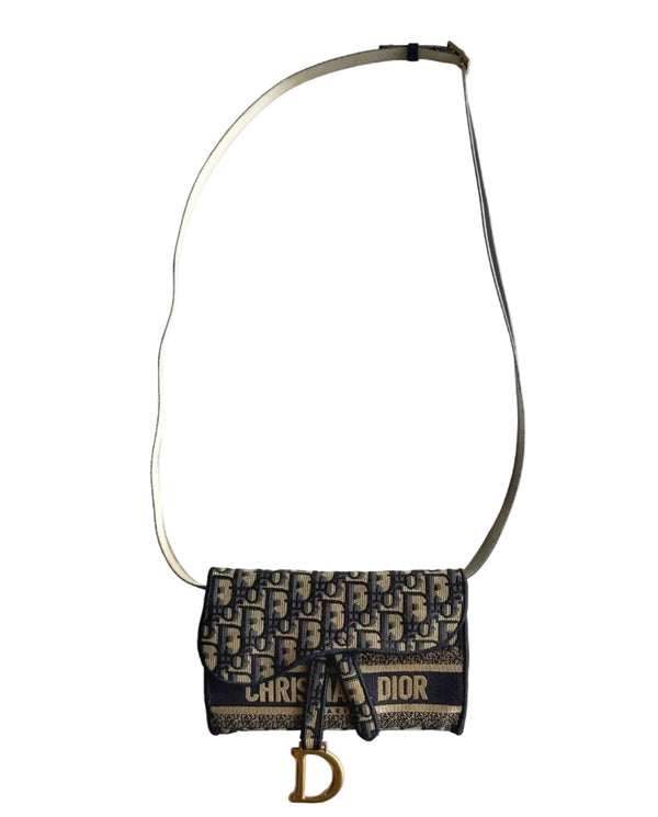 Christian Dior Oblique Slim Saddle Pouch Blue (Pre-owned) 7MJGV2D