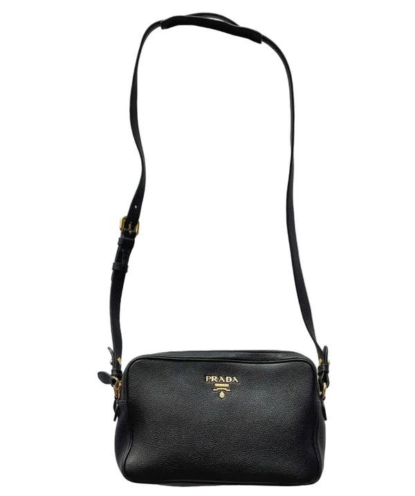 Prada Black Vitello Phenix Leather Double Zip Crossbody Bag (Like new) W6YRB9Y