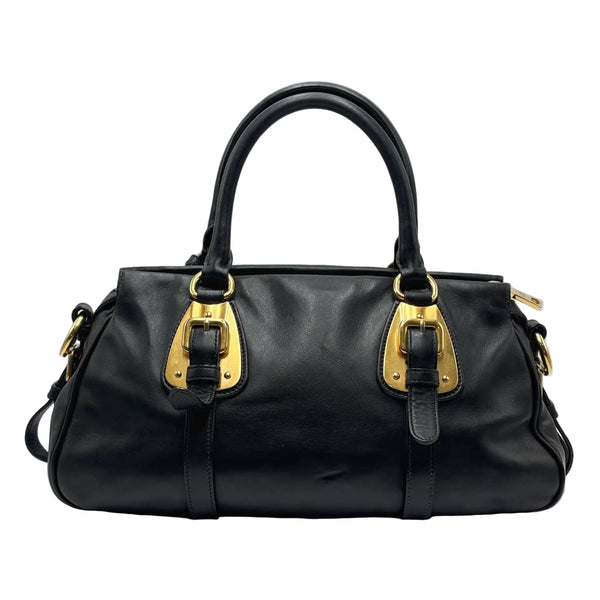 Prada Black Soft Calf Leather Satchel Bag W/ Long Strap (Pre-owned) RBCTQTV