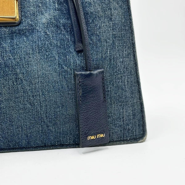 Miu Miu Madras Denim Handbag Blue (Pre-owned)