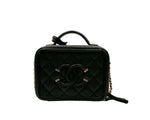 Load image into Gallery viewer, Chanel Filigree Vanity Case Quilted Caviar Gold-tone Small Black (Like new) RB37TXQ
