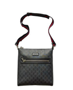 Load image into Gallery viewer, Gucci GG Supreme Monogram Appia Calfskin Web Flat Messenger Bag Black Grey (Like new) 78BGVJY
