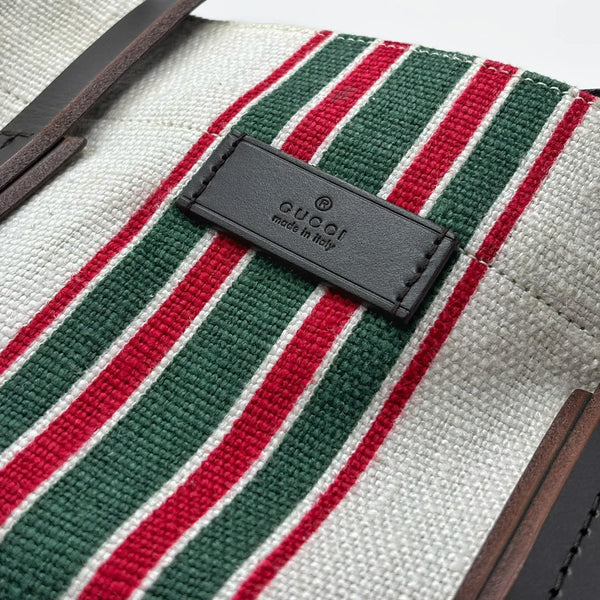 Gucci Medium White Canvas Striped Tote Bag (Pre-owned) 64V9287