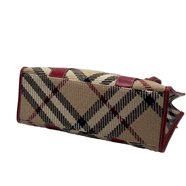Burberry Blue Label Tweed Nova Check Handbag Beige/Red (Pre-owned)