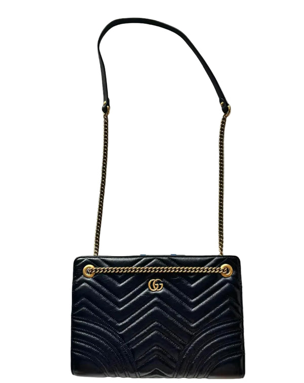 Gucci Azalea Calfskin Matelasse Heart Medium GG Marmont Slim Shoulder Bag Black 2-way (Like new) MCQ8GG6