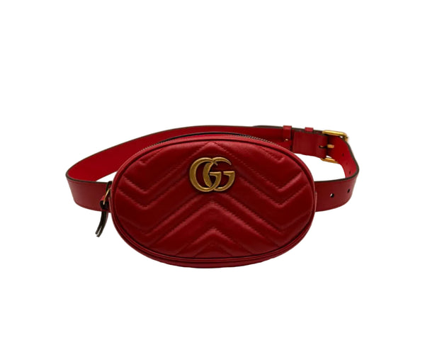 Gucci GG Marmont Matelasse Belt Bag Red Quilted Leather (Like new) K4462J2