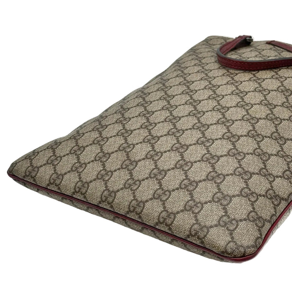Gucci GG Supreme Hand Bag PVC Beige Red Silver (Pre-owned)