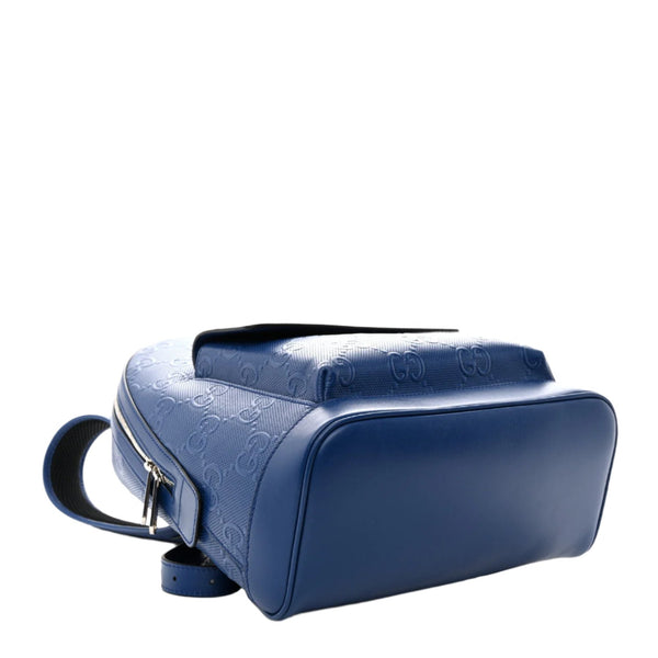 Gucci Calfskin GG Tennis Embossed Backpack Intense Metal Blue Black