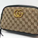 Load image into Gallery viewer, Gucci Beige/Ebony GG Diagonal Quilted Canvas Marmont Small Camera Bag (Like new) VM8BD27
