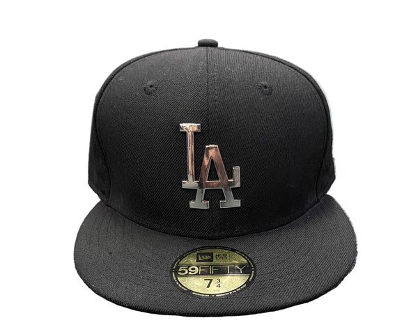 New Era 59Fifty 7 3/4  fitted LA-Dodger Black Label Collection hat Glossed Badge