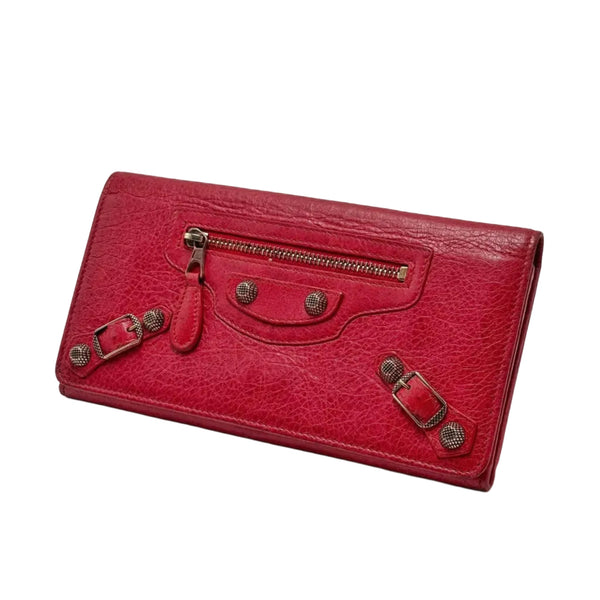 Balenciaga Red Lambskin Leather Giant 12 Silver Bi-Fold Long Continental Wallet (Pre-owned)
