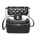 Load image into Gallery viewer, Chanel Black Quilted Crumpled Leather &amp; Transparent PVC Vanity Flap Backpack Bag
