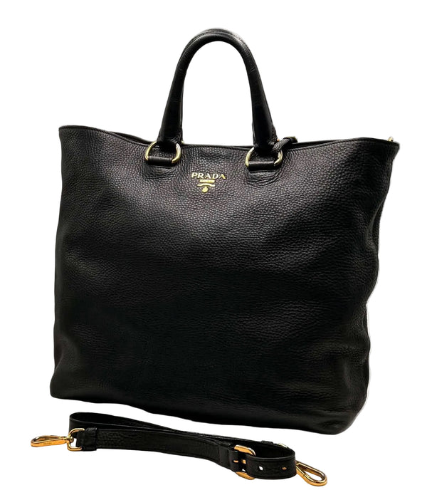 Prada Black Vitello Daino Leather Shopping Tote Bag (Pre-owned) WDJT42T