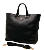 Load image into Gallery viewer, Prada Black Vitello Daino Leather Shopping Tote Bag (Pre-owned) WDJT42T
