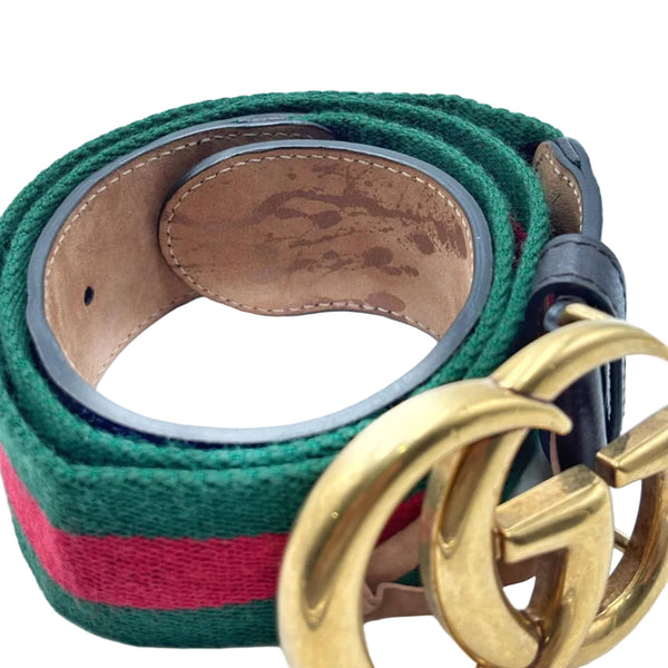 Gucci Green/Red Canvas Web Double G Belt 90.36 (Pre-owned)