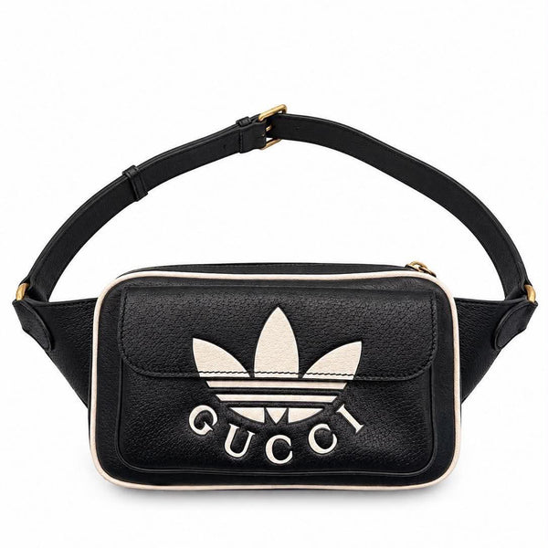 Gucci x Adidas Textured Dollar Calfskin Belt Bag Black (Pre-owned)