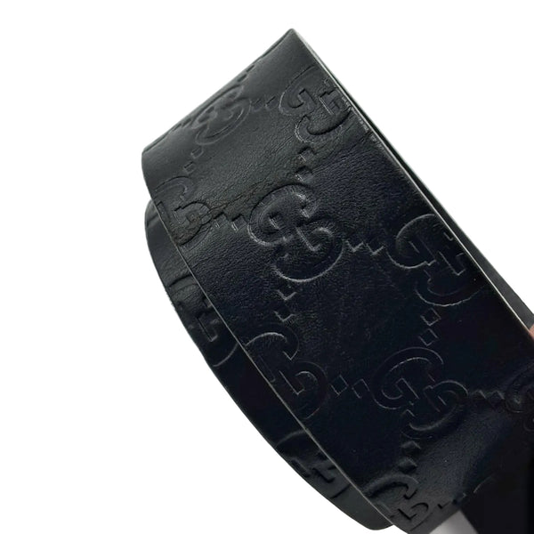 Gucci Black Guccissima Leather Square Interlocking G Buckle Belt 90CM (Pre-owned)