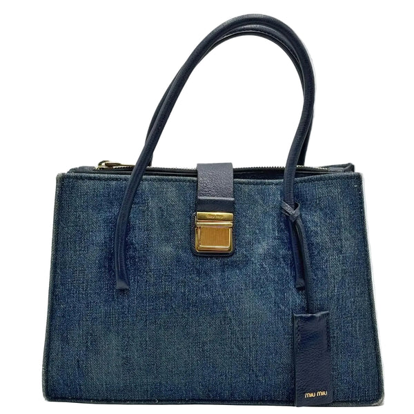 Miu Miu Madras Denim Handbag Blue (Pre-owned)