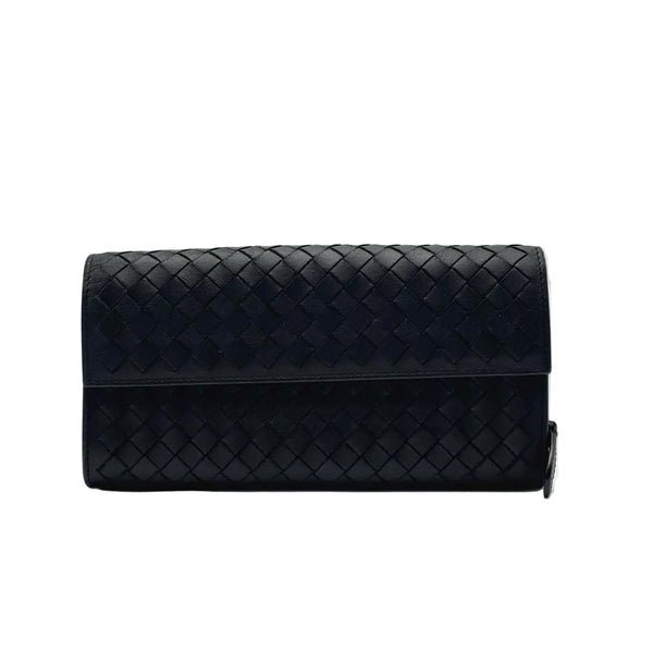 Bottega Veneta Black Intrecciato Woven Nappa Leather Continental Wallet (Pre-owned)