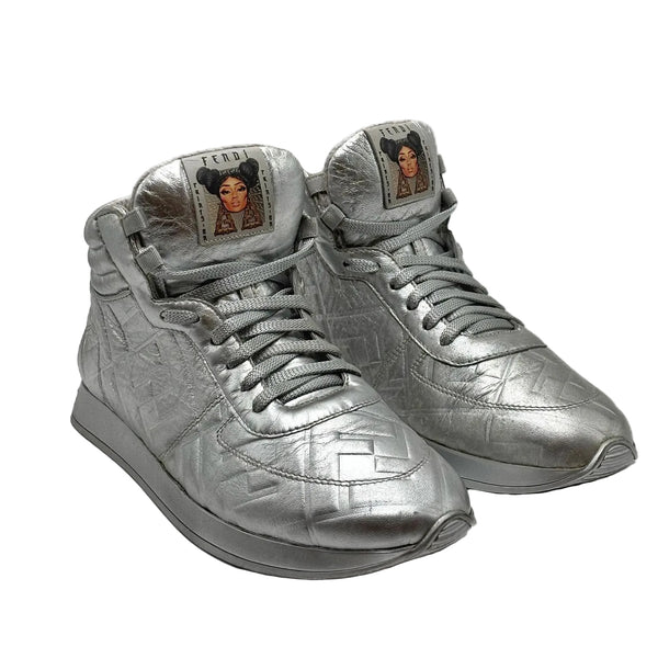 Fendi x Nicki Minaj Metallic Nappa Macro FF Embossed Prints On High Top Sneakers (Pre-owned)