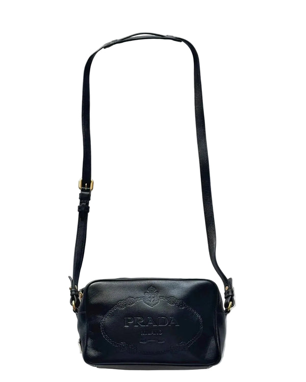Prada Glace Calfskin Embossed Logo Crossbody Baltico (Like new) 9CK8WKB