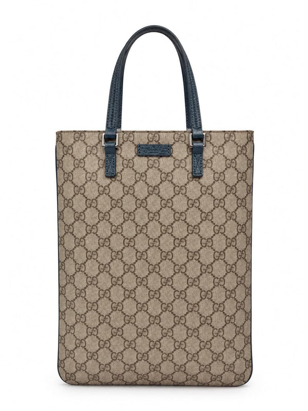 Gucci GG Supreme Hand Bag PVC Beige Blue Silver (Pre-owned)