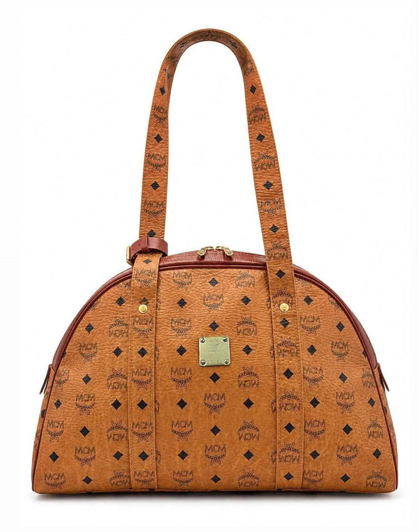 MCM Vicetos Logogramm Tote Bag PVC Leather Brown Gold Auth (Pre-owned)