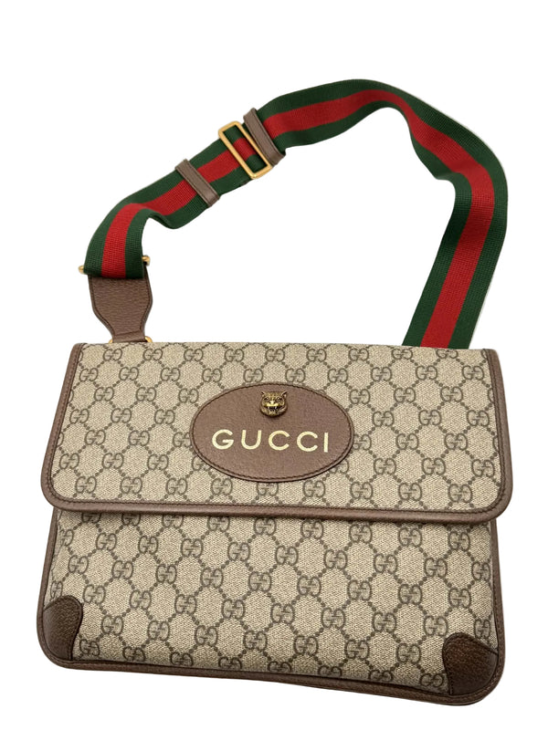 Gucci Medium GG Supreme Web Neo Vintage Double Flap Messenger Bag (Pre-owned)