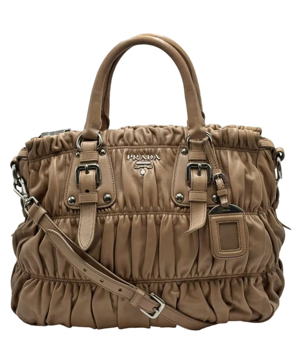 Prada Nappa Gaufre Shopping Satchel Visone (Pre-owned) 264JMDW