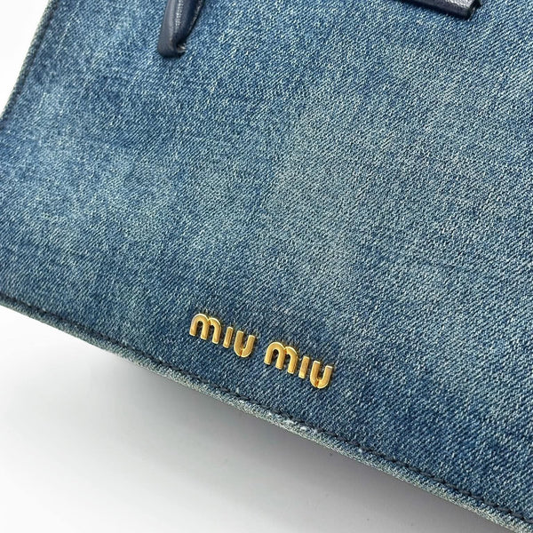 Miu Miu Madras Denim Handbag Blue (Pre-owned)