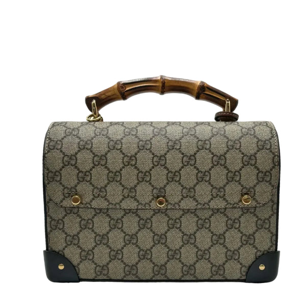 Gucci GG Supreme Monogram Small Padlock Bamboo Shoulder Bag Beige Black Cuir (Like new) R24VDBT
