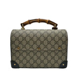 Load image into Gallery viewer, Gucci GG Supreme Monogram Small Padlock Bamboo Shoulder Bag Beige Black Cuir (Like new) R24VDBT
