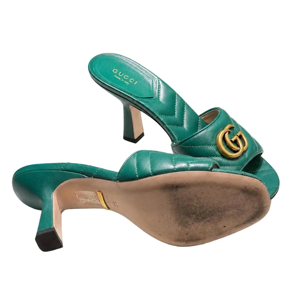 Gucci Nappa Matelasse GG Marmont 75mm Slide Sandals Emerald (Pre-owned)