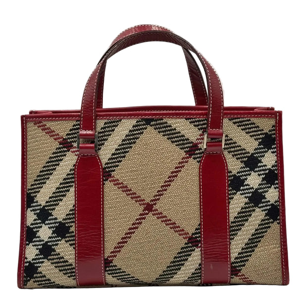 Burberry Blue Label Tweed Nova Check Handbag Beige/Red (Pre-owned)